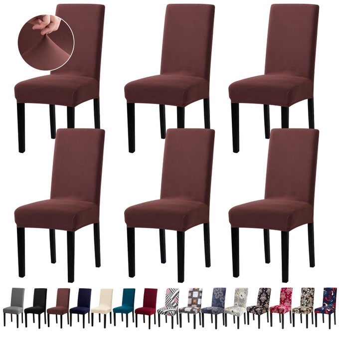 CHAIR COVERS STRETCH KITCHEN DINING ROOM CHAIR COVERS SET OF 6 REMOVABLE WASHABLE DINING CHAIR SLIPCOVERS FOR HOME HOTEL BANQUE