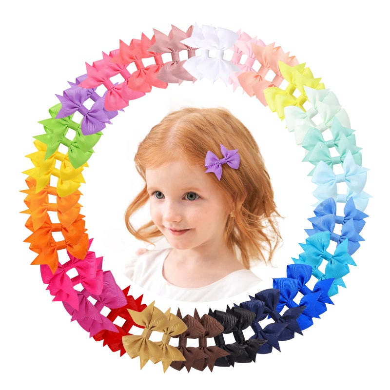 doboi 50PCS 2.5'' Baby Hair Clips Small Bows Fully Lined Grosgrain Boutique Solid Ribbon Small Bows for Girls Teens Infants Kids Toddlers Newborn (Bright colors) - Image 1