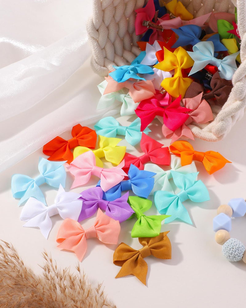doboi 50PCS 2.5'' Baby Hair Clips Small Bows Fully Lined Grosgrain Boutique Solid Ribbon Small Bows for Girls Teens Infants Kids Toddlers Newborn (Bright colors) - Image 5