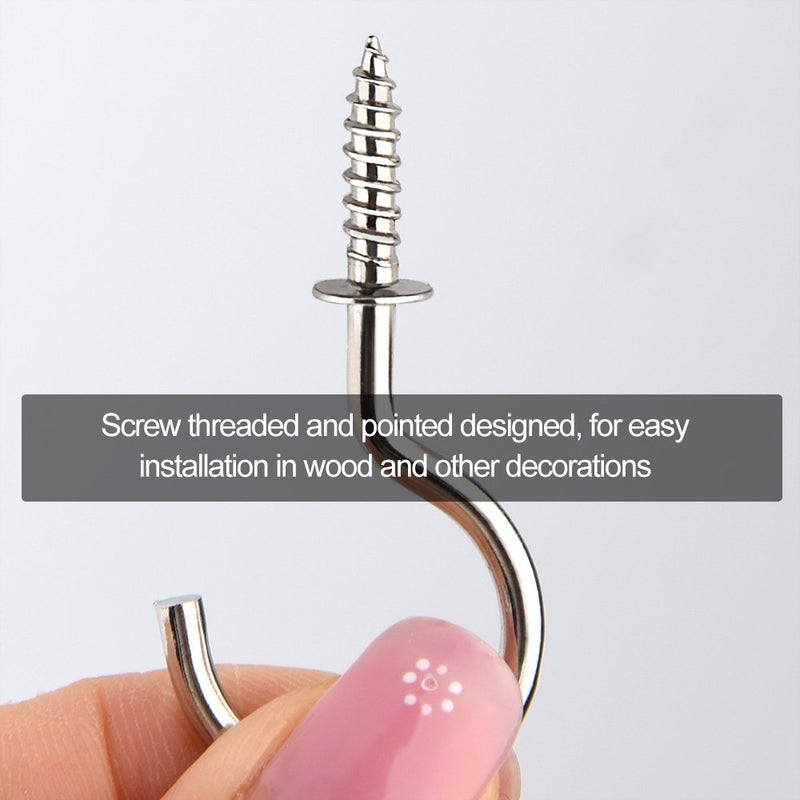 KUUQA 75 Pcs MultiSize Nickel Plated Metal Ceiling Hooks Screw Cup Hook Holder Silver - Image 3