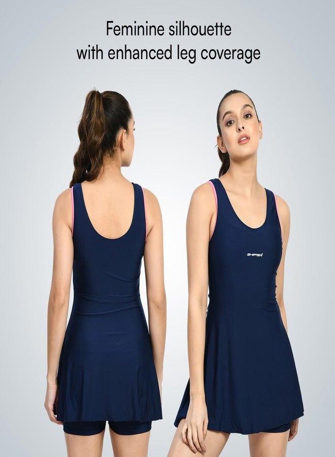 SHIFTER Women One-Piece Professional Swimsuit, Premium Comfort Sleeveless Swimwear Costume Beach Holiday Designer Wear (Large, Blue) - Image 5