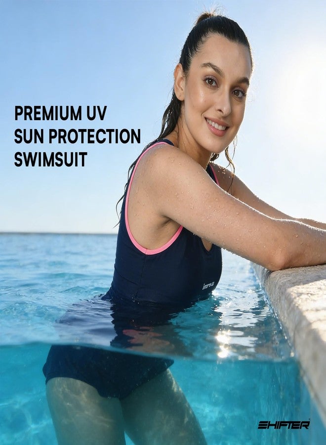 SHIFTER Women One-Piece Professional Swimsuit, Premium Comfort Sleeveless Swimwear Costume Beach Holiday Designer Wear (Large, Blue) - Image 4