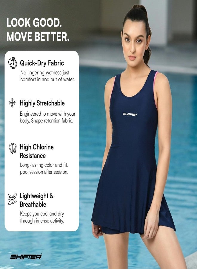 SHIFTER Women One-Piece Professional Swimsuit, Premium Comfort Sleeveless Swimwear Costume Beach Holiday Designer Wear (Large, Blue) - Image 2