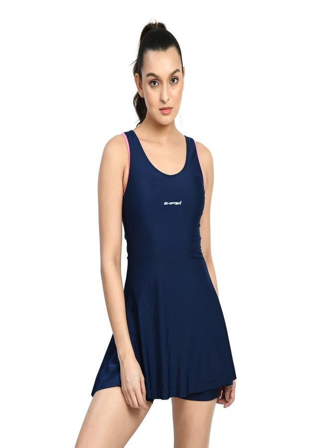 SHIFTER Women One-Piece Professional Swimsuit, Premium Comfort Sleeveless Swimwear Costume Beach Holiday Designer Wear (Large, Blue) - Image 1