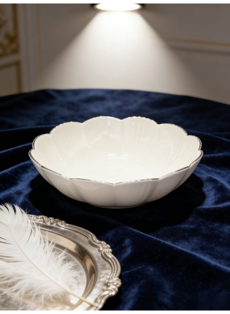 أطباق بيت إي تي أنيقة - 25 سم بنقش زهري أبيض كريمي - صينية وجبات خفيفة فاخرة بسيطة - مناسبة للصالة والطعام العائلي - Image 1