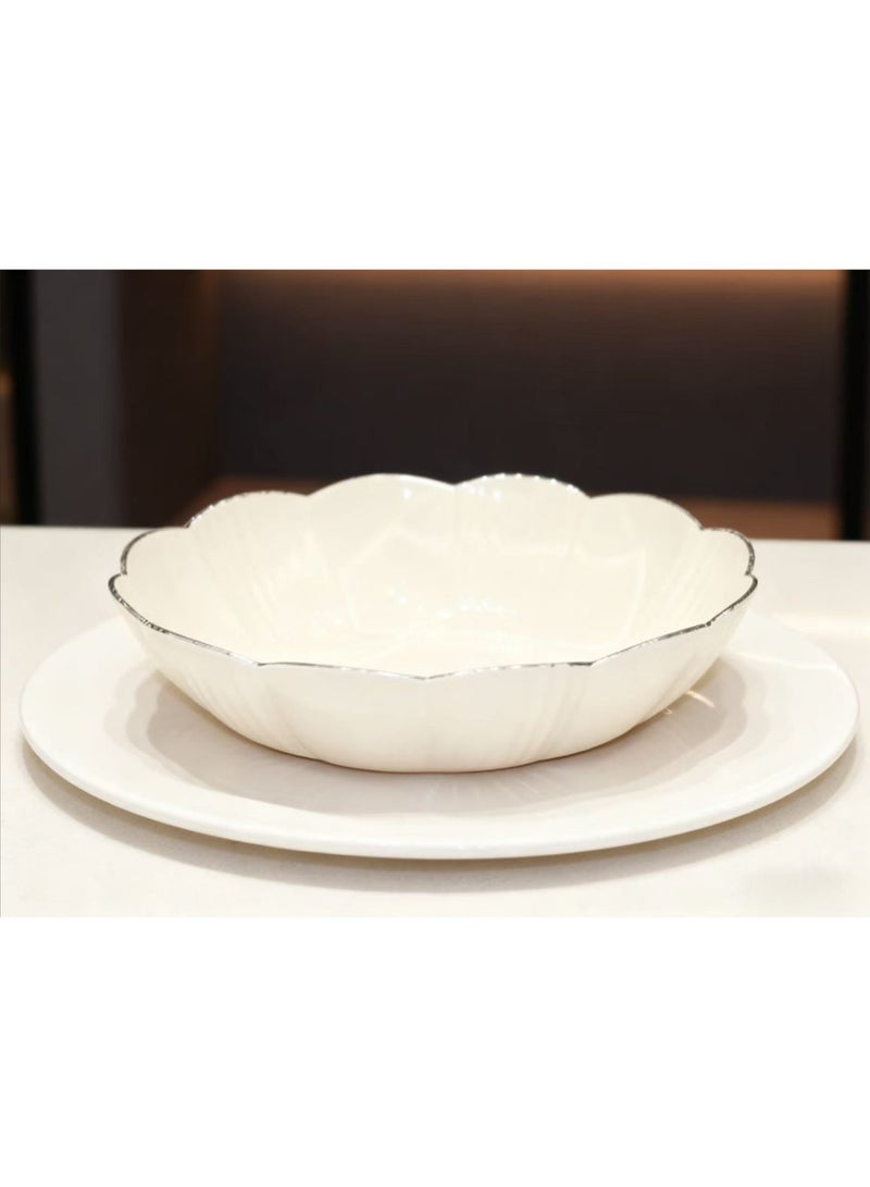 أطباق بيت إي تي أنيقة - 25 سم بنقش زهري أبيض كريمي - صينية وجبات خفيفة فاخرة بسيطة - مناسبة للصالة والطعام العائلي - Image 4