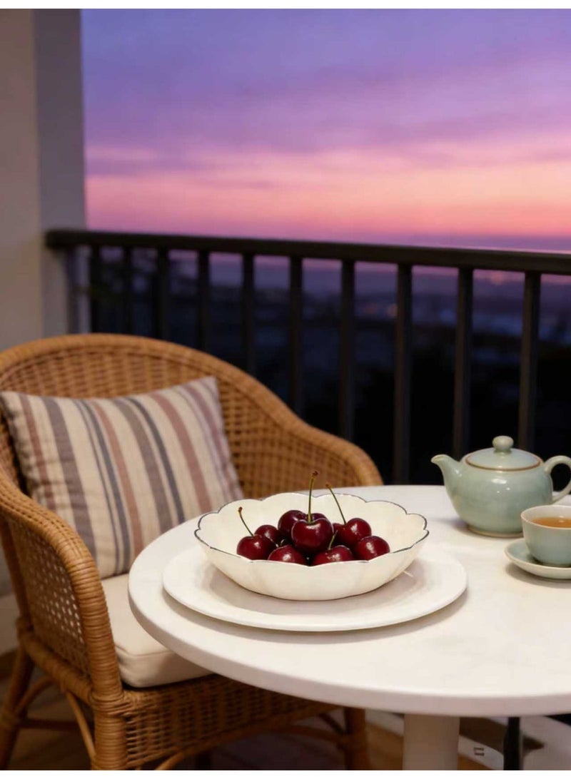 أطباق بيت إي تي أنيقة - 25 سم بنقش زهري أبيض كريمي - صينية وجبات خفيفة فاخرة بسيطة - مناسبة للصالة والطعام العائلي - Image 2