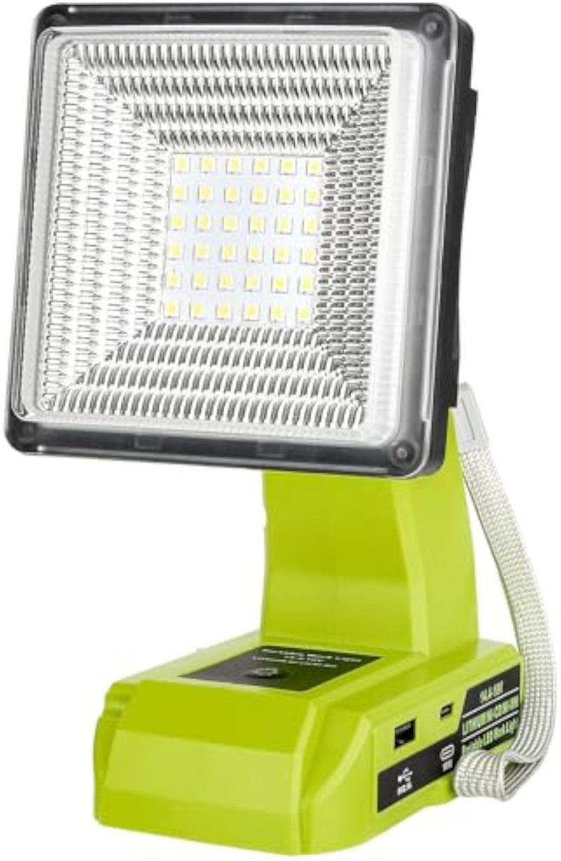 مصباح عمل LED لاسلكي من Adisipsoarin لبطارية Ryobi 18V، كشاف LED بقدرة 25W مع منافذ شحن سريع USB-A وUSB-C بقدرة 2.1A لمواقع العمل وإصلاح السيارات والتخييم والطوارئ - Image 2