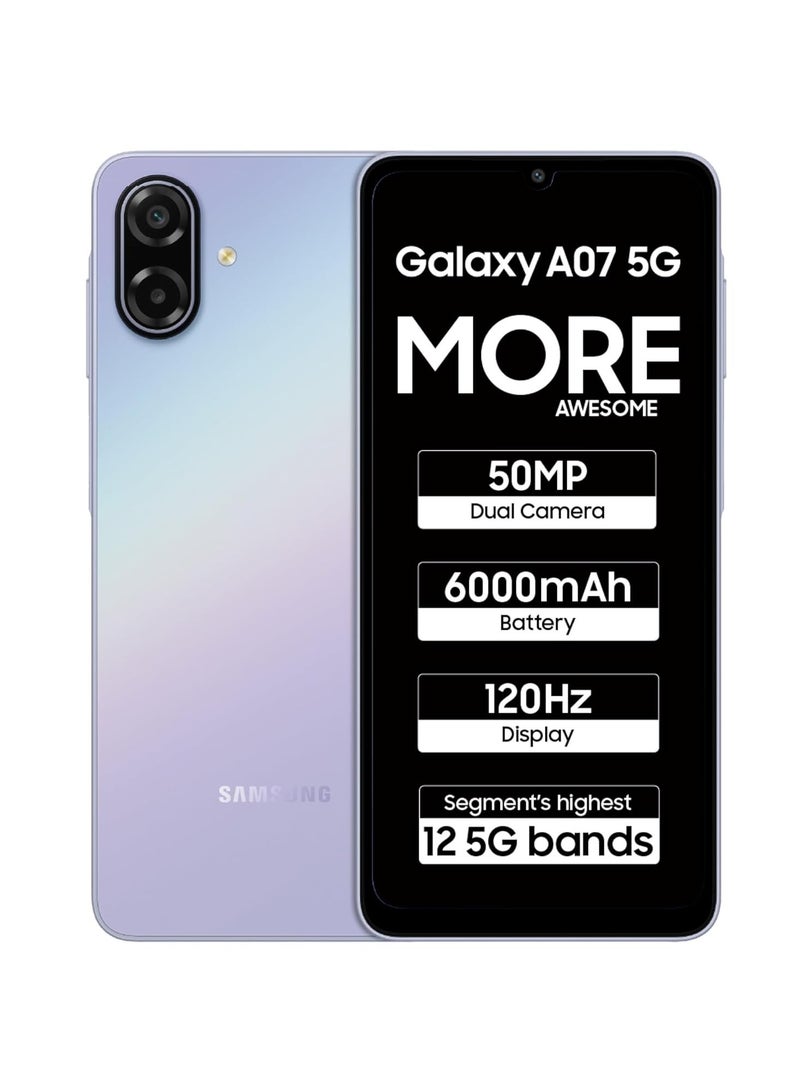 Samsung Galaxy A07 5G Smartphone (Light Violet, 6GB RAM, 128GB Storage) | 120Hz Refresh Rate | Massive 6000mAh Battery | 50MP True Dual Camera | 6 Gen OS Upgrades | Knox Vault - Image 1