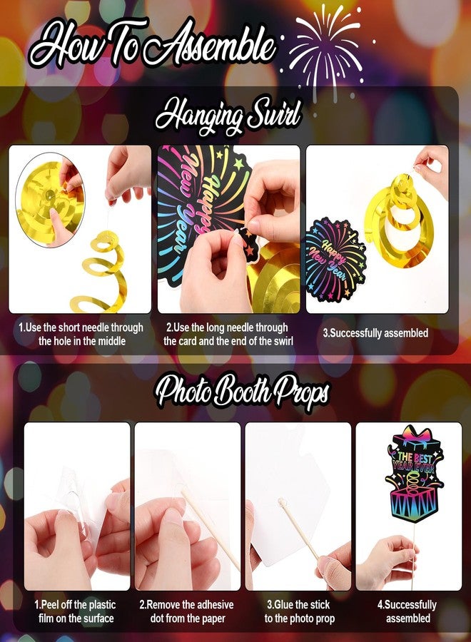 Civaner 51 Pcs New Years Eve Party Supplies 2025 Neon Happy New Year Banner Ceiling Hanging Swirls Photo Booth Props Blowers Noisemakers New Year Party Decoration Holiday Celebration Favors Home Decor - Image 5