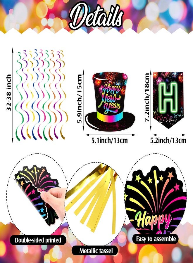 Civaner 51 Pcs New Years Eve Party Supplies 2025 Neon Happy New Year Banner Ceiling Hanging Swirls Photo Booth Props Blowers Noisemakers New Year Party Decoration Holiday Celebration Favors Home Decor - Image 3