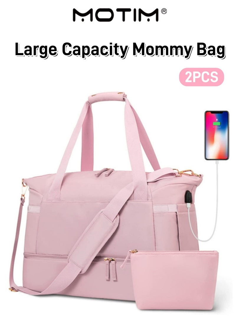 Motim 2pcs Diaper Bag Tote Large Capacity Mommy Bag for Hospital and Weekender Travel Mommy Hospital Bags for Labor and Delivery - Image 1