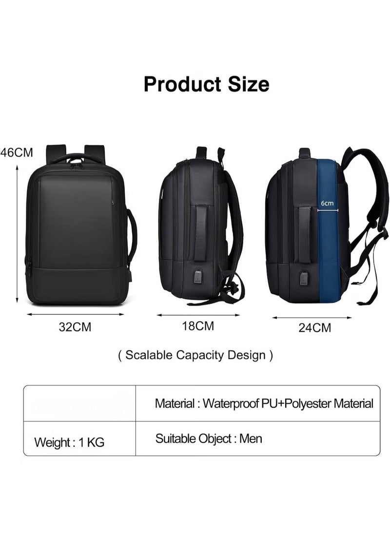 Miya Business Casual Backpack, Laptop Backpack, Travel Backpack,Laptop  backpack, Waterproof Canvas Backpack, Expandable Backpack with USB Charging Port, PU Film Backpack, Black. - Image 2