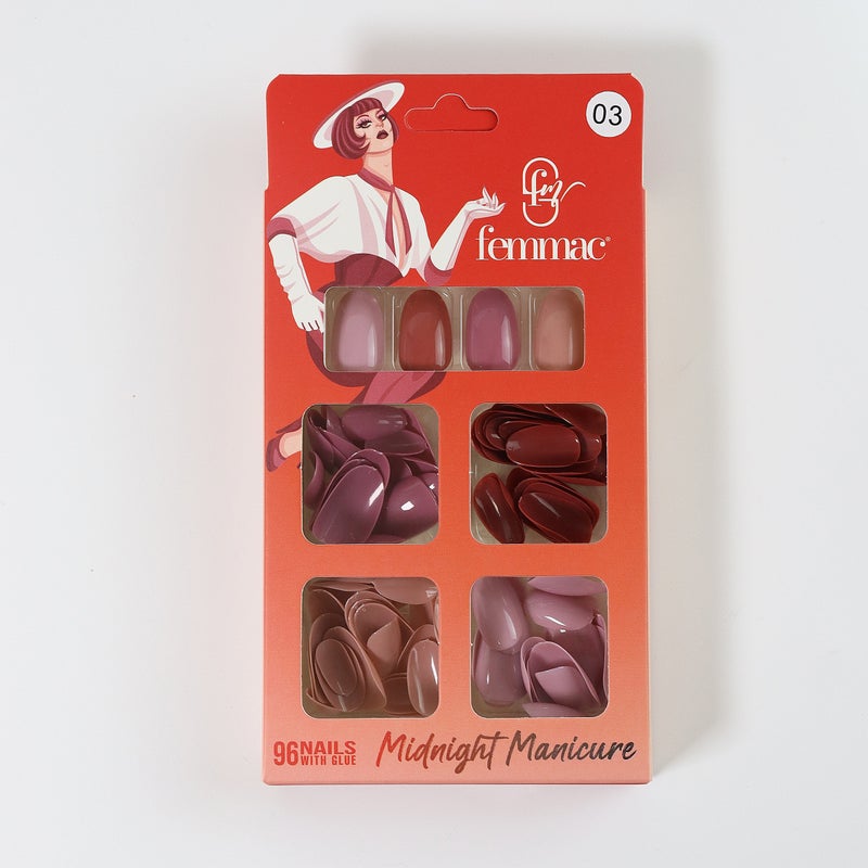 Midnight Manicure Press-On False Nails – Reusable, Lightweight, Salon Finish, 03 Oval