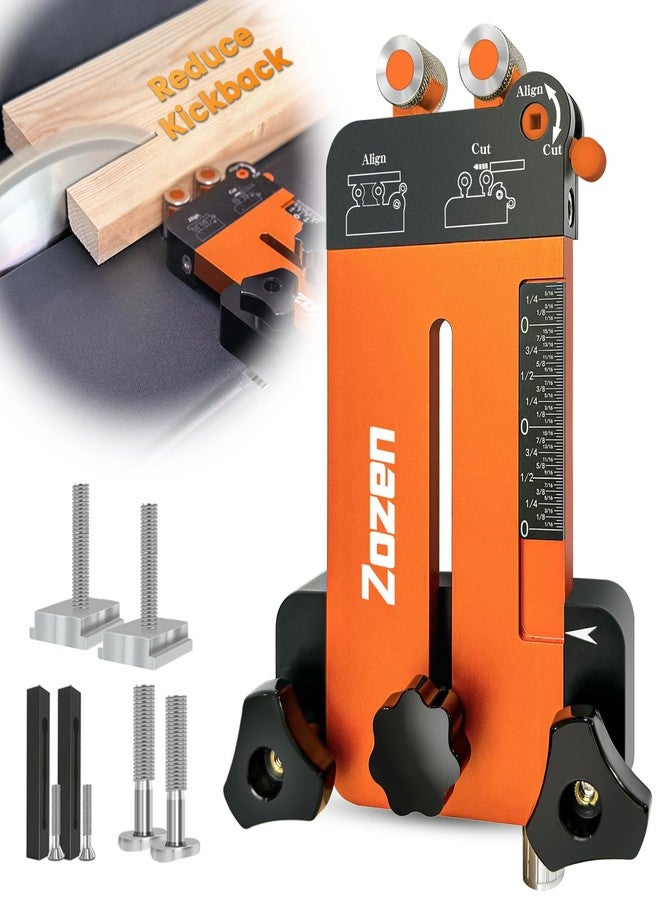 ZOZEN Thin Rip Jig + Feather Boards for Table Saw Jig Guide, Zozen 2in1 Woodworking Tools, Make Repetitive Strip Cut While Powerful Reducing Kickback, Directly Data without Calculation, for 3/4"X3/8"T Slots - Image 1