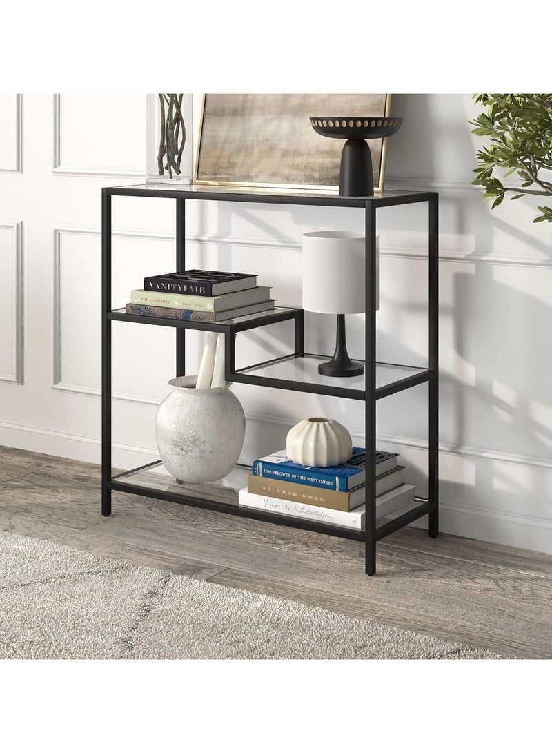 HOME TASTE Metal Bookcase with Tempered Glass Shelves Modern Storage Rack for Home Office Living Room Bedroom Bathroom Plant Stand Display Shelf Tall Bookshelf  - Image 1