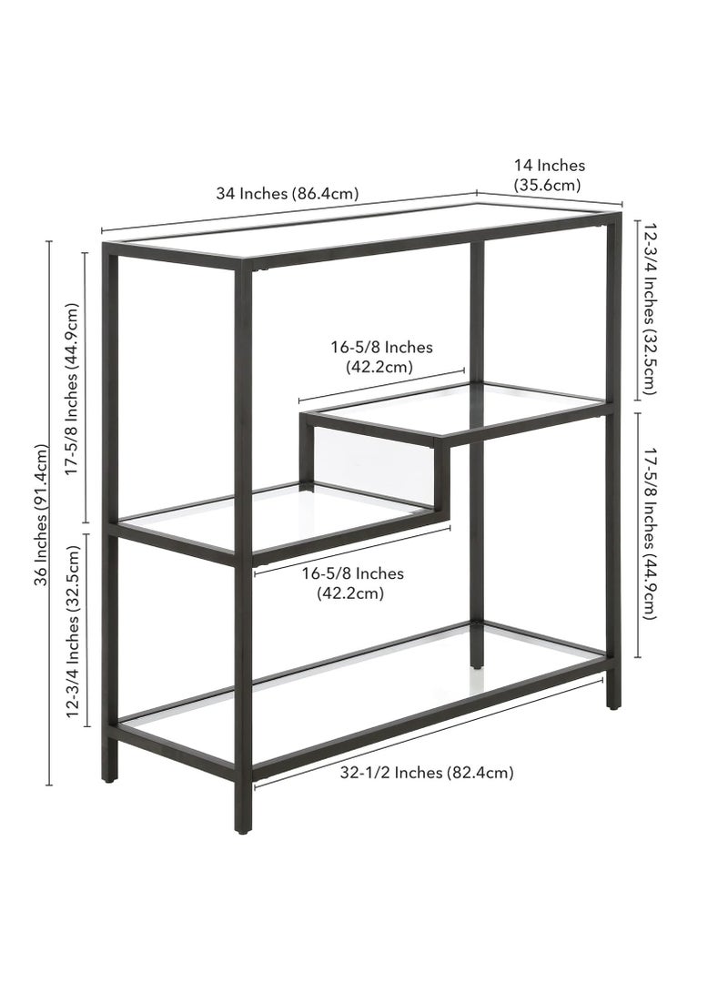 HOME TASTE Metal Bookcase with Tempered Glass Shelves Modern Storage Rack for Home Office Living Room Bedroom Bathroom Plant Stand Display Shelf Tall Bookshelf  - Image 4