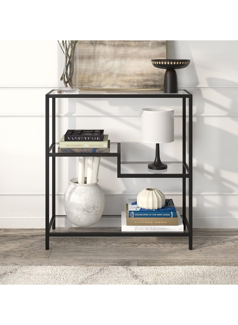 HOME TASTE Metal Bookcase with Tempered Glass Shelves Modern Storage Rack for Home Office Living Room Bedroom Bathroom Plant Stand Display Shelf Tall Bookshelf  - Image 2