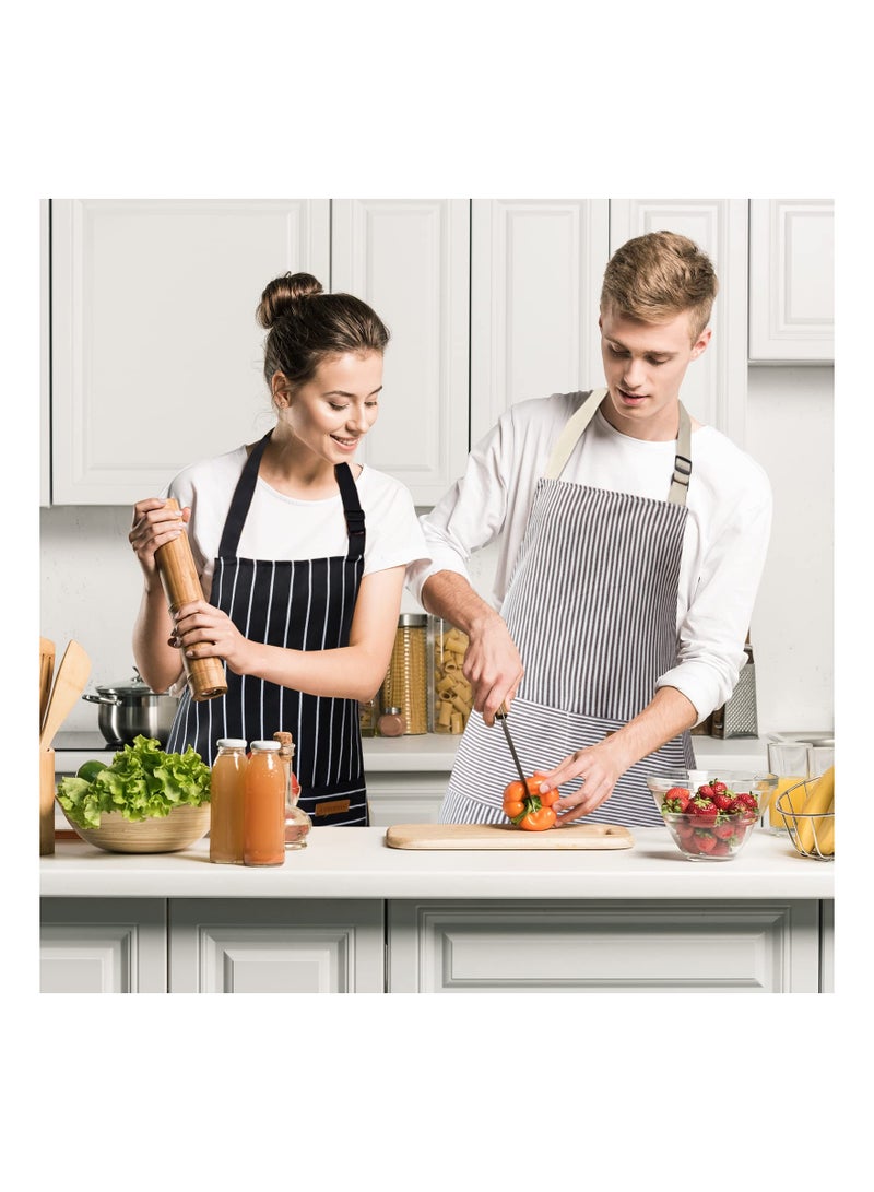 KASTWAVE 2Pcs Kitchen Cooking Apron for Men Women, Adjustable Bib Aprons with Pockets, Soft Chef Apron Cooking Apron, Black/Grey Stripes - Image 2