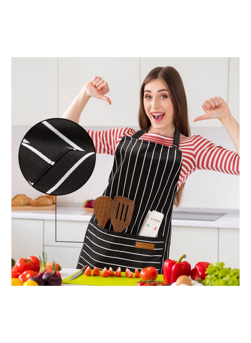 KASTWAVE 2Pcs Kitchen Cooking Apron for Men Women, Adjustable Bib Aprons with Pockets, Soft Chef Apron Cooking Apron, Black/Grey Stripes - Image 3