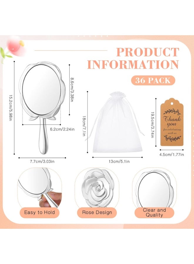 LAMAY 36PCS Rose Round Handheld Makeup Mirrors, Bulk Pack, with Thank You Tags, Organza Bag, and 10-Meter Twine, Suitable for Wedding Party Favors and Bridal Showers (Silver) - Image 5