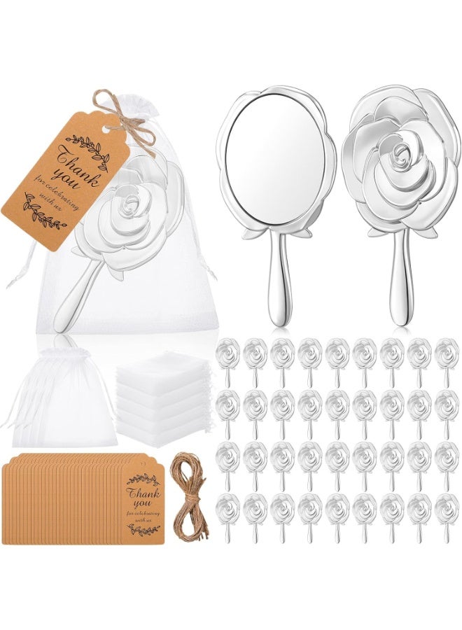 LAMAY 36PCS Rose Round Handheld Makeup Mirrors, Bulk Pack, with Thank You Tags, Organza Bag, and 10-Meter Twine, Suitable for Wedding Party Favors and Bridal Showers (Silver) - Image 1