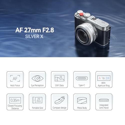 TTArtisan عدسة TTartisan 27mm F2.8 بتركيز تلقائي، متوافقة مع كاميرات فوجي X-Mount XS10 X-A5 X-A7 X-M1 X-M2 X-E4 X-T1 X-T10 X-T2 X-T20 X-T3 X-T4 X-T100 X-T200 X-T30 X-Pro1 X-Pro2 X-Pro3 X-E1 (فضي) - Image 2