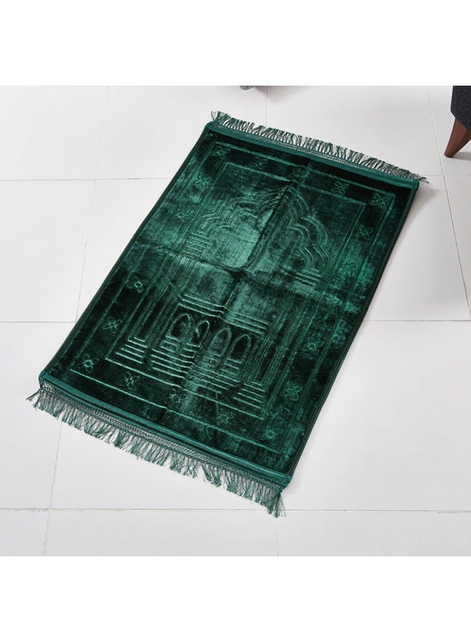 سجادة صلاة منقوشة من البوليستر مضادة للانزلاق، خضراء، 80×120 سم - Image 1