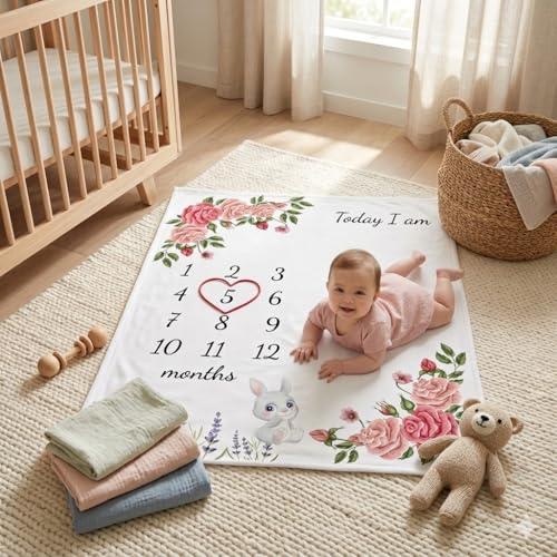 vmaisi Baby Milestone Blanket Gifts for Girl - Newborn Monthly Year Infant Growth Blankets Nursery Swaddling Blankets (Flowers, Single Printed) - Image 2