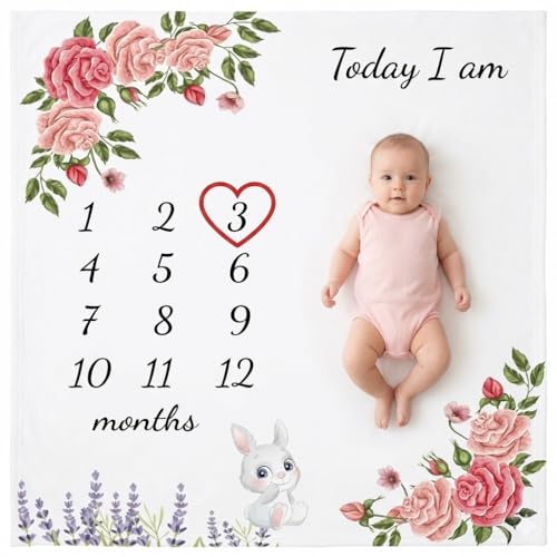 vmaisi Baby Milestone Blanket Gifts for Girl - Newborn Monthly Year Infant Growth Blankets Nursery Swaddling Blankets (Flowers, Single Printed) - Image 1