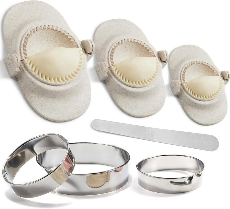 LMFEG Dumpling Maker Set with Dough Cutter and Empanada Press Mold - Effortlessly Make Perfect Dumplings, Calzones, Pierogi, Pastelitos and More (4" + 3" + 2.6") - Image 1