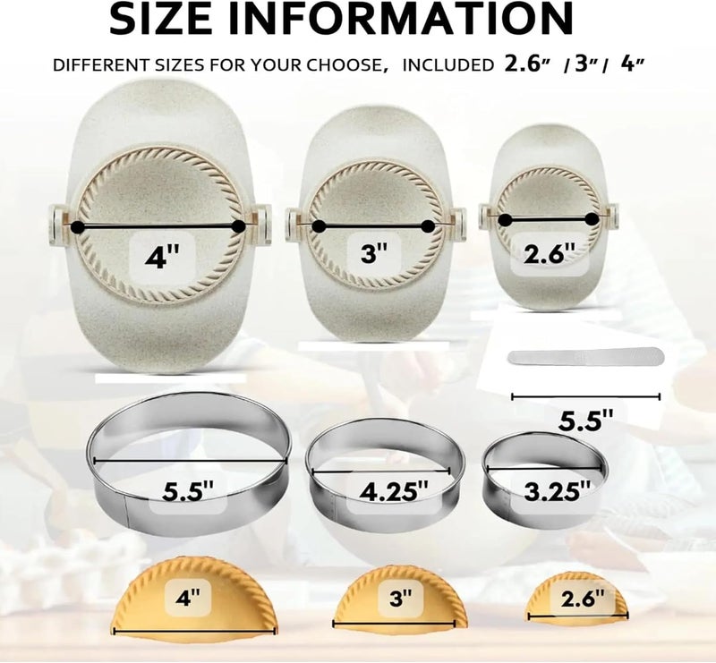 LMFEG Dumpling Maker Set with Dough Cutter and Empanada Press Mold - Effortlessly Make Perfect Dumplings, Calzones, Pierogi, Pastelitos and More (4" + 3" + 2.6") - Image 5