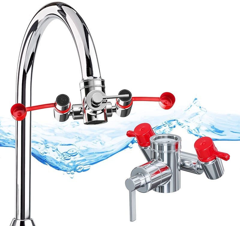 Skywin TidyFriend Eye Wash Station OSHA Approved - Fast Activating Faucet Mounted Eye Wash Station Sink Attachment-1X Non Stop Flow Eyewash Station & Eyewash Sign,3X Common Sink Adapter,2X Inspection Tags - Image 1