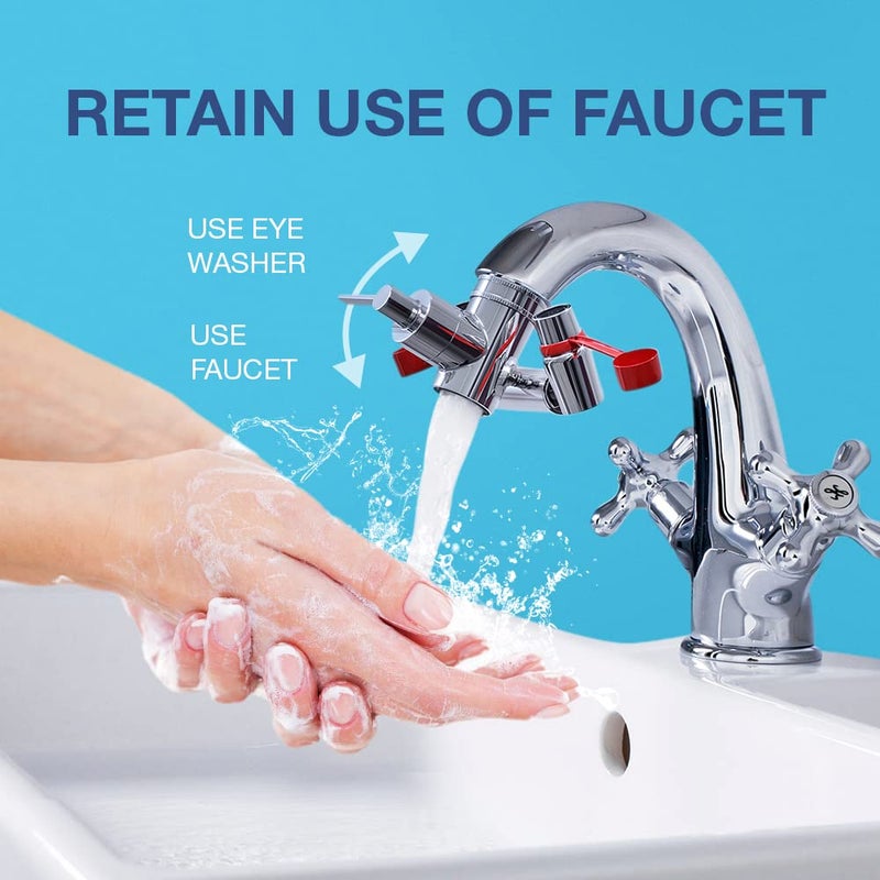 Skywin TidyFriend Eye Wash Station OSHA Approved - Fast Activating Faucet Mounted Eye Wash Station Sink Attachment-1X Non Stop Flow Eyewash Station & Eyewash Sign,3X Common Sink Adapter,2X Inspection Tags - Image 3