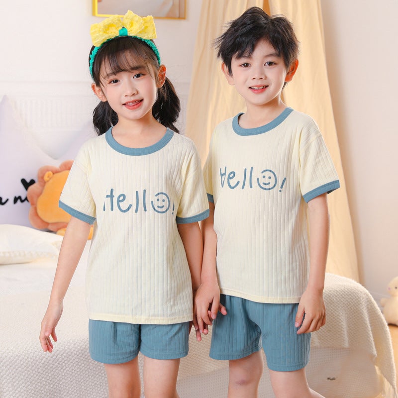 Children'S Short-Sleeved Suit Cotton Boys' Girls' Baby Children'S Clothes Suit Home Clothes Shorts - Image 5