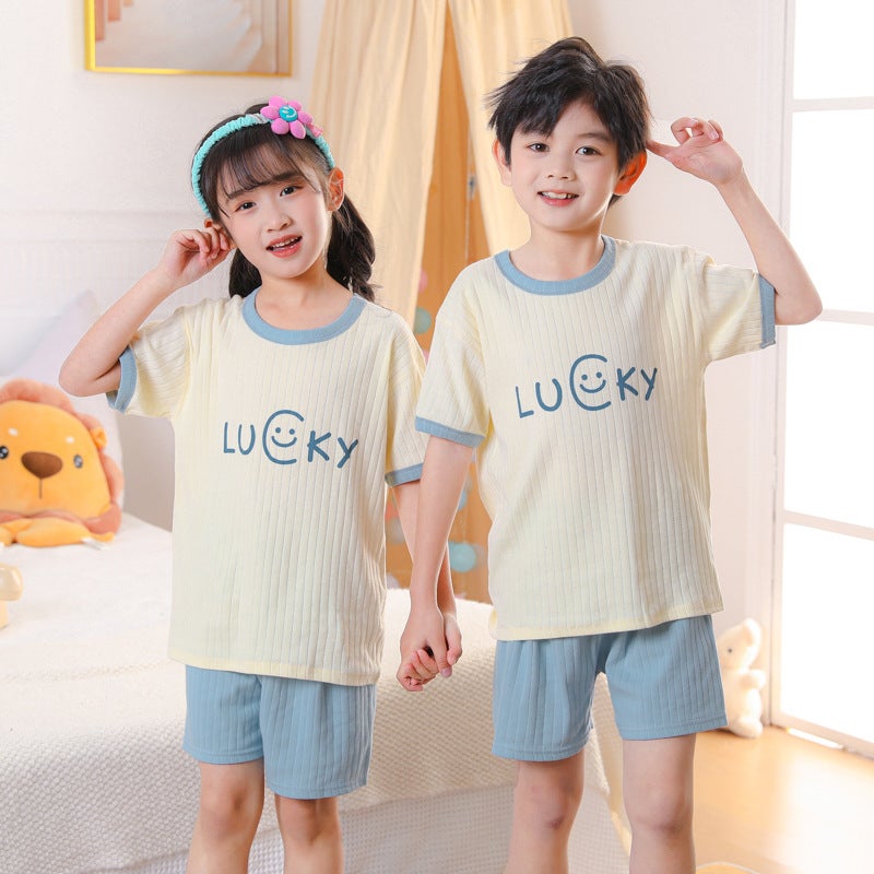 Children'S Short-Sleeved Suit Cotton Boys' Girls' Baby Children'S Clothes Suit Home Clothes Shorts - Image 2