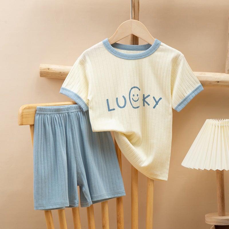 Children'S Short-Sleeved Suit Cotton Boys' Girls' Baby Children'S Clothes Suit Home Clothes Shorts - Image 1