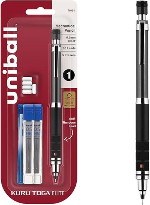 Kuru Toga Elite Mechanical Pencil for Beginners, 0.5mm HB #2, Metal Gun Barrel Body, High Precision Writing and Drawing Tool, Ideal for School and Office Use – Mechanical Pencil – Refillable Writing Tool – Stationery Supplies