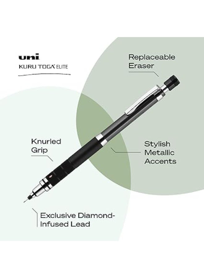 Uni-Ball - OMG Kuru Toga Elite Mechanical Pencil for Beginners, 0.5mm HB #2, Metal Gun Barrel Body, High Precision Writing and Drawing Tool, Ideal for School and Office Use – Mechanical Pencil – Refillable Writing Tool – Stationery Supplies - Image 2