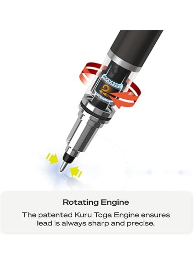 Uni-Ball - OMG Kuru Toga Elite Mechanical Pencil for Beginners, 0.5mm HB #2, Metal Gun Barrel Body, High Precision Writing and Drawing Tool, Ideal for School and Office Use – Mechanical Pencil – Refillable Writing Tool – Stationery Supplies - Image 5