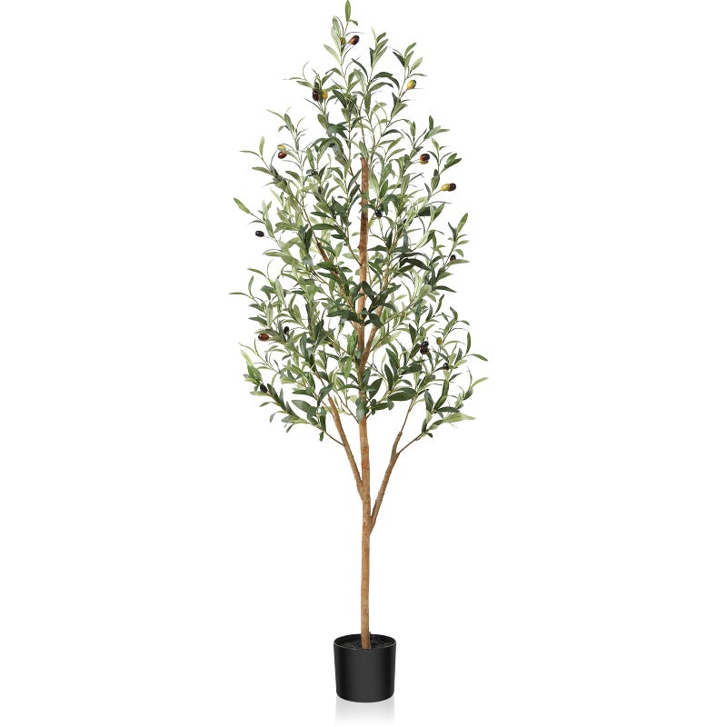 OAKRED 5FT Olive Trees Artificial Indoor Lush Silk Faux Olive Tree with Natural Wood Trunk  Lifelike Fruits Fake Olive Tree for Home Decor Office Living Room 1Pcs 