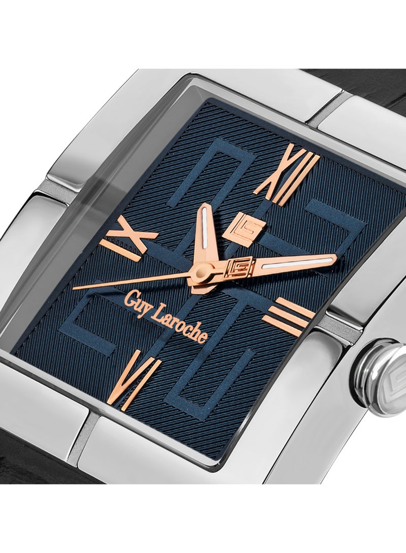 Guy Laroche ساعة كاميل للرجال 31 مم مصنوعة في سويسرا بقرص أزرق وحزام جلد أسود - Image 3