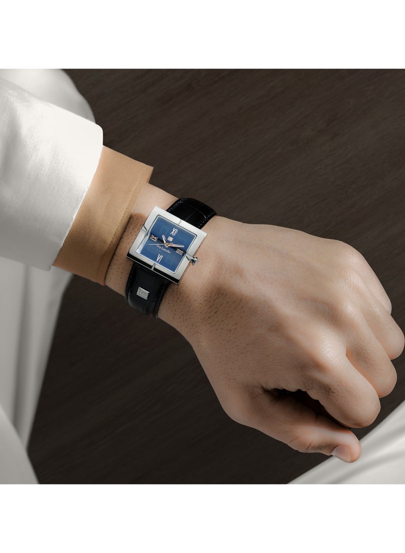 Guy Laroche ساعة كاميل للرجال 31 مم مصنوعة في سويسرا بقرص أزرق وحزام جلد أسود - Image 5