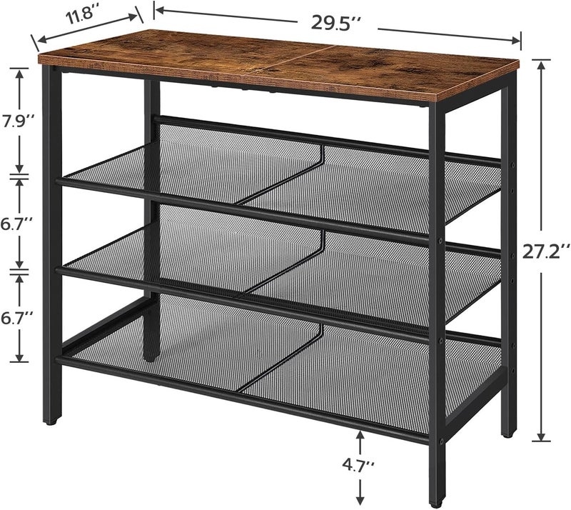 HOOBRO Shoe Rack for Entryway, 4-Tier Shoe Organizer with Adjustable Mesh Shelves, 12-16 Pairs of Shoes, Spacious Floor Mount, Metal, Industrial, Shoe Shelf for Closet, Rustic Brown EBF42XJ01 - Image 2