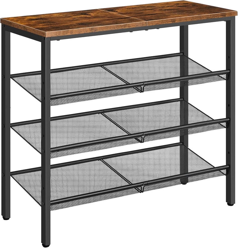 HOOBRO Shoe Rack for Entryway, 4-Tier Shoe Organizer with Adjustable Mesh Shelves, 12-16 Pairs of Shoes, Spacious Floor Mount, Metal, Industrial, Shoe Shelf for Closet, Rustic Brown EBF42XJ01 - Image 1