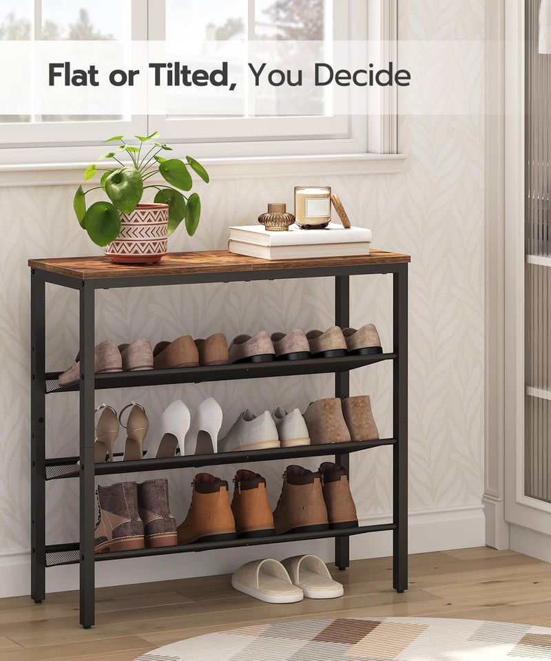 HOOBRO Shoe Rack for Entryway, 4-Tier Shoe Organizer with Adjustable Mesh Shelves, 12-16 Pairs of Shoes, Spacious Floor Mount, Metal, Industrial, Shoe Shelf for Closet, Rustic Brown EBF42XJ01 - Image 4