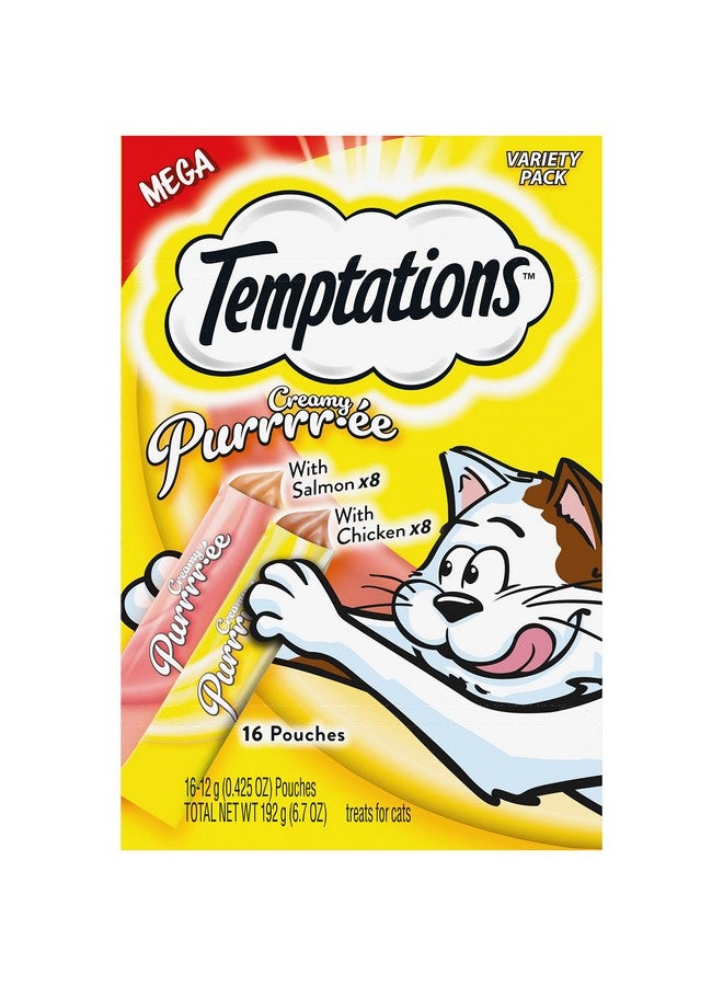 Temptations Creamy Puree Squeezable Lickable Wet Cat Treat Variety Pack, 0.42 Oz. Tubes, Pack Of 16 - Image 1