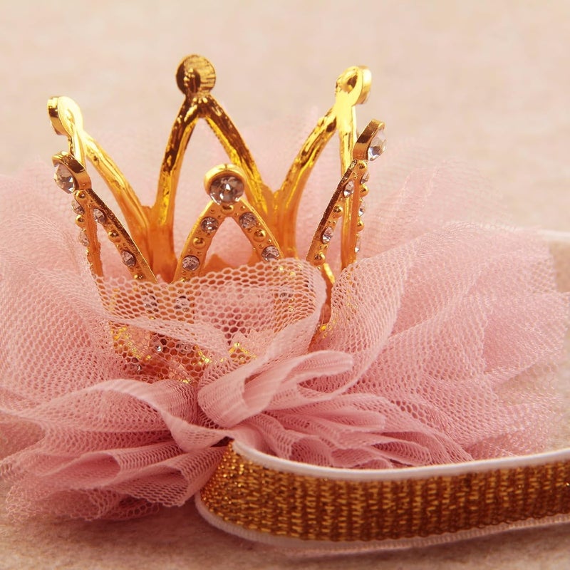Nishine 13x13 Mini Baby Girl Tulle Crown Headband Toddler Princess Crown Tiaras Birthday Photography Gold Elastic - Image 5