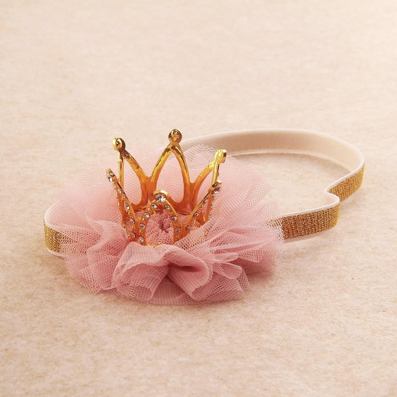 Nishine 13x13 Mini Baby Girl Tulle Crown Headband Toddler Princess Crown Tiaras Birthday Photography Gold Elastic - Image 3