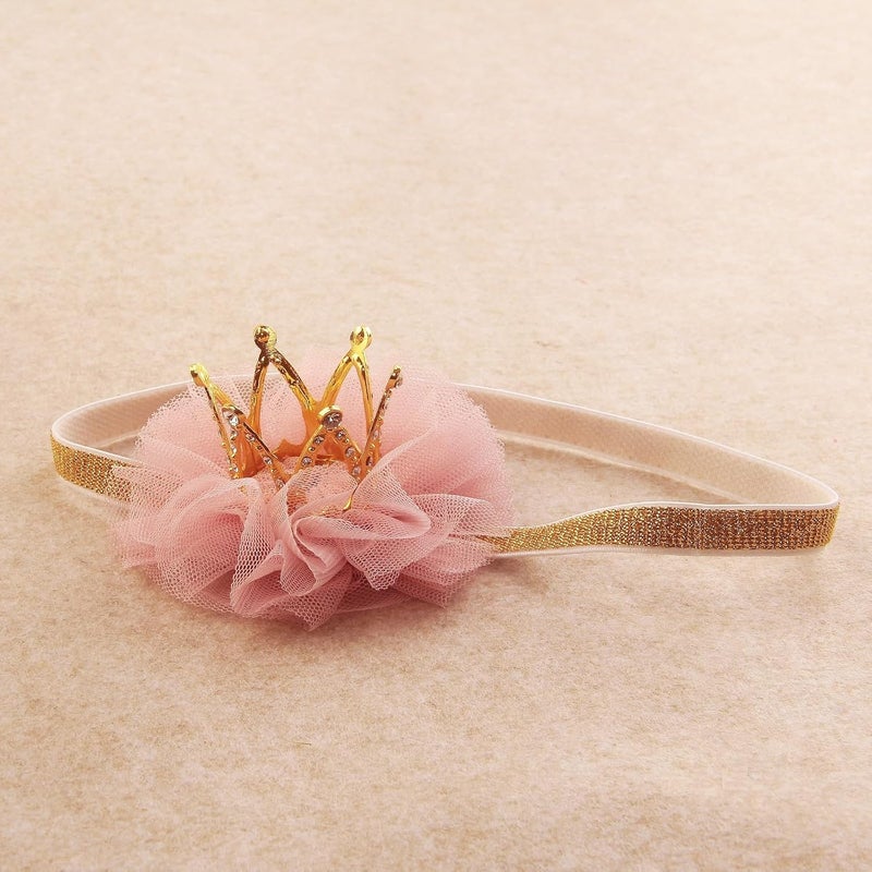 Nishine 13x13 Mini Baby Girl Tulle Crown Headband Toddler Princess Crown Tiaras Birthday Photography Gold Elastic - Image 4